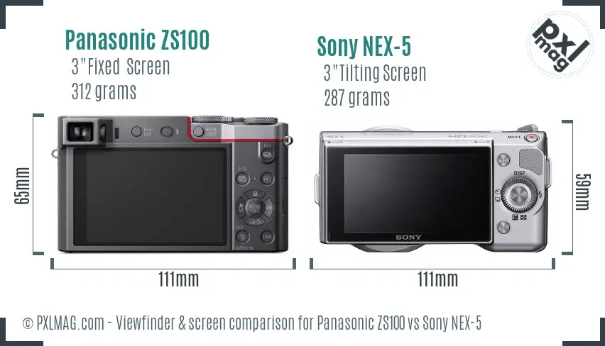 Panasonic ZS100 vs Sony NEX-5 Screen and Viewfinder comparison