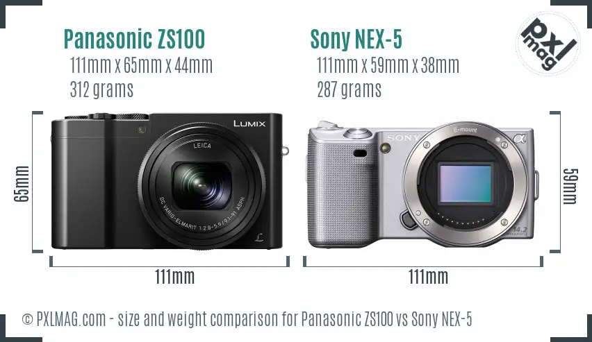 Panasonic ZS100 vs Sony NEX-5 size comparison