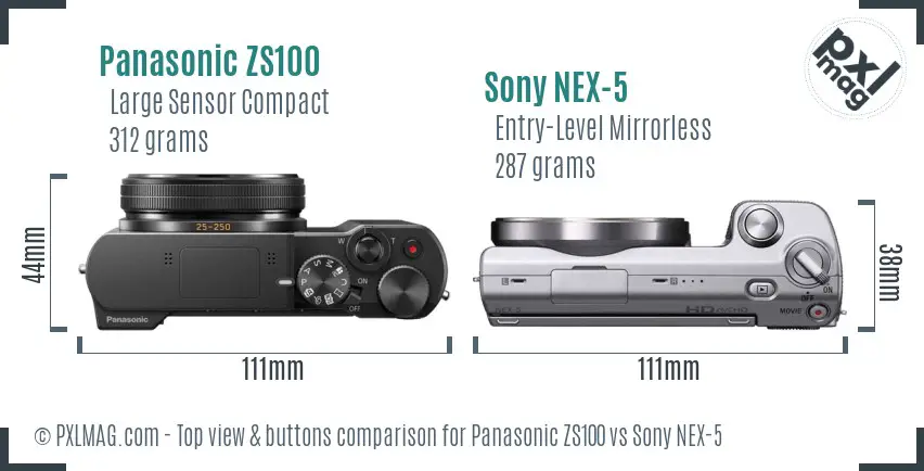 Panasonic ZS100 vs Sony NEX-5 top view buttons comparison