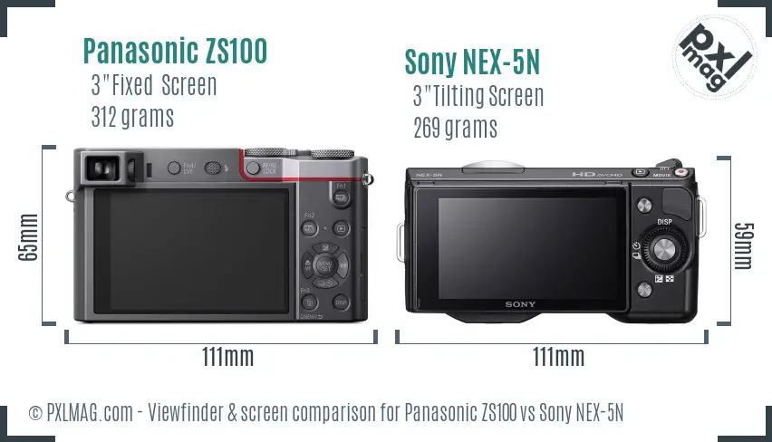 Panasonic ZS100 vs Sony NEX-5N Screen and Viewfinder comparison