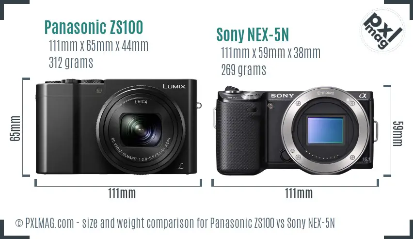 Panasonic ZS100 vs Sony NEX-5N size comparison