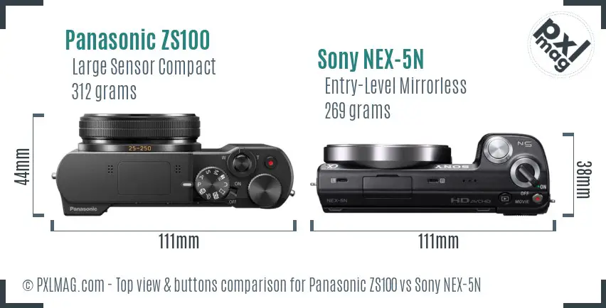 Panasonic ZS100 vs Sony NEX-5N top view buttons comparison