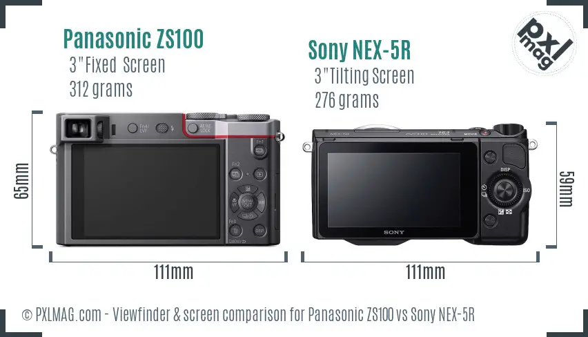 Panasonic ZS100 vs Sony NEX-5R Screen and Viewfinder comparison