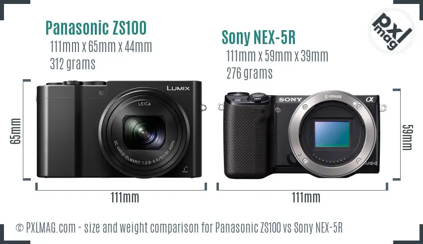 Panasonic ZS100 vs Sony NEX-5R size comparison Panasonic ZS100 vs Sony NEX-5R size comparison