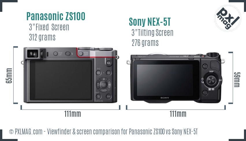 Panasonic ZS100 vs Sony NEX-5T Screen and Viewfinder comparison