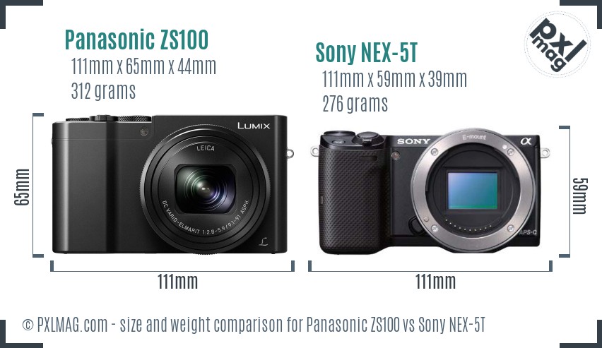 Panasonic ZS100 vs Sony NEX-5T size comparison Panasonic ZS100 vs Sony NEX-5T size comparison
