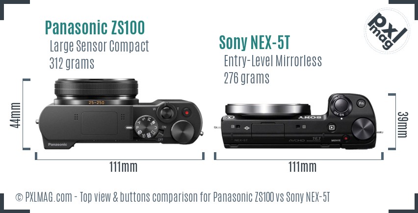 Panasonic ZS100 vs Sony NEX-5T top view buttons comparison