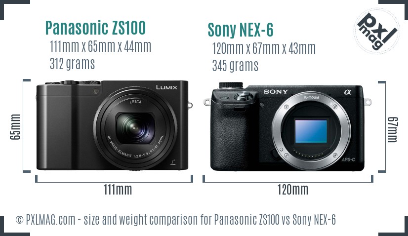 Panasonic ZS100 vs Sony NEX-6 size comparison