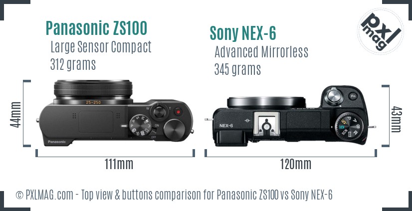 Panasonic ZS100 vs Sony NEX-6 top view buttons comparison