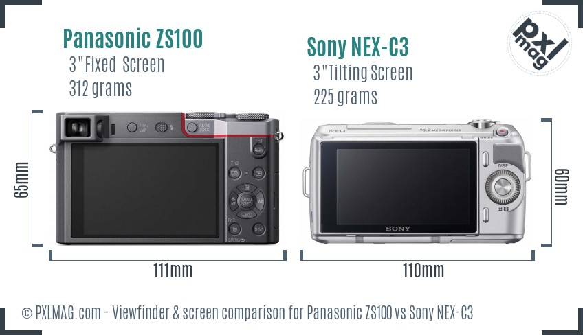 Panasonic ZS100 vs Sony NEX-C3 Screen and Viewfinder comparison