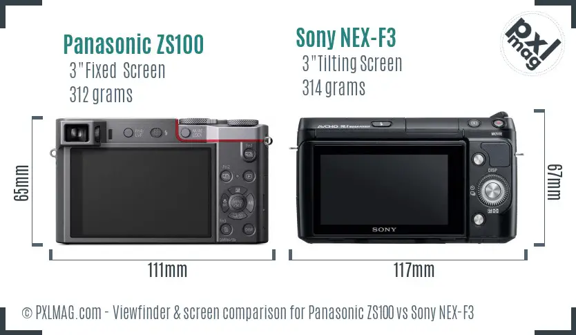 Panasonic ZS100 vs Sony NEX-F3 Screen and Viewfinder comparison