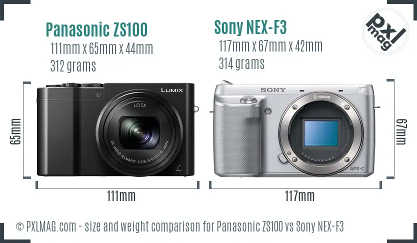 Panasonic ZS100 vs Sony NEX-F3 size comparison