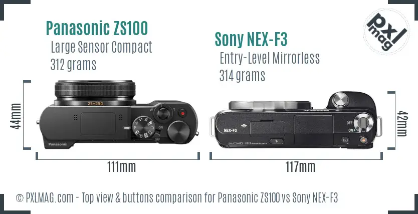 Panasonic ZS100 vs Sony NEX-F3 top view buttons comparison