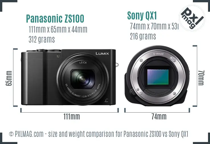 Panasonic ZS100 vs Sony QX1 size comparison Panasonic ZS100 vs Sony QX1 size comparison