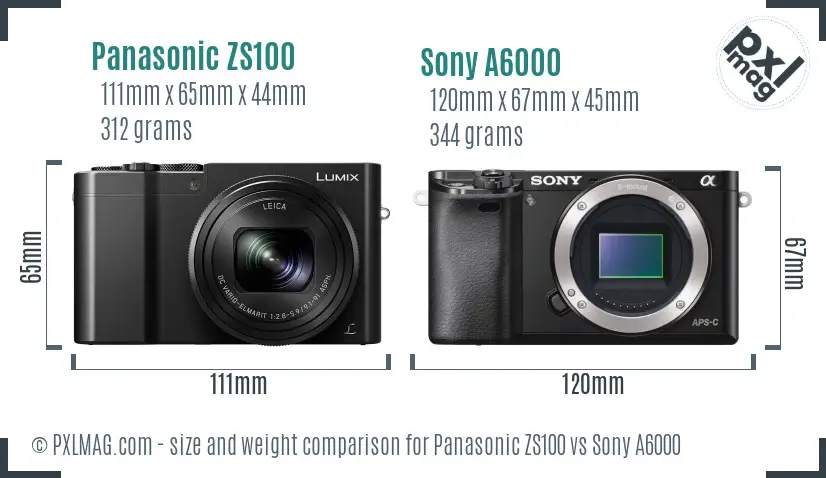 Panasonic ZS100 vs Sony A6000 size comparison Panasonic ZS100 vs Sony A6000 size comparison