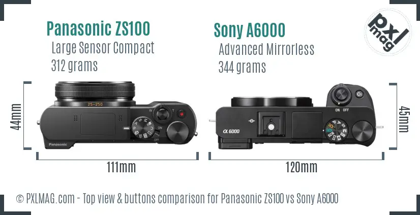 Panasonic ZS100 vs Sony A6000 top view buttons comparison Panasonic ZS100 vs Sony A6000 top view buttons comparison