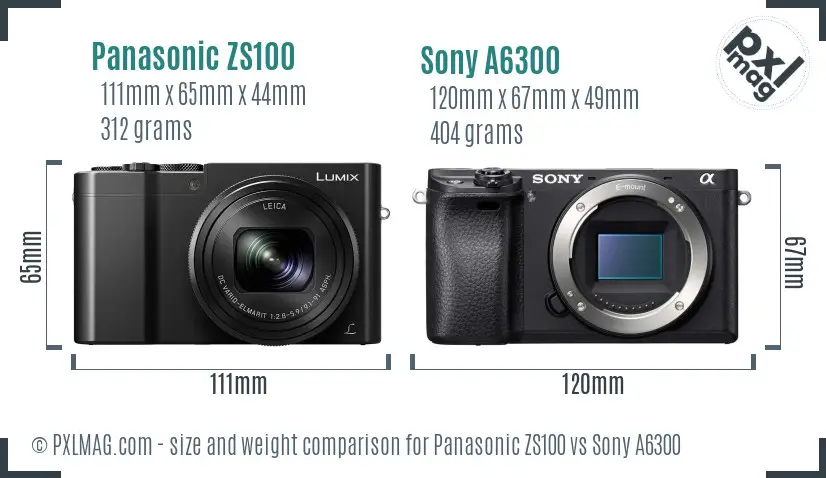 Panasonic ZS100 vs Sony A6300 size comparison