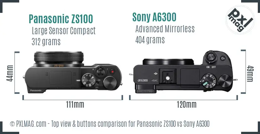 Panasonic ZS100 vs Sony A6300 top view buttons comparison