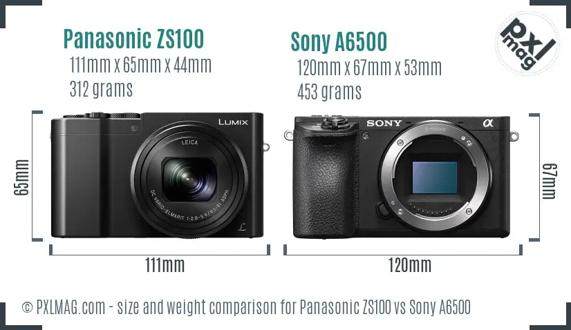 Panasonic ZS100 vs Sony A6500 size comparison