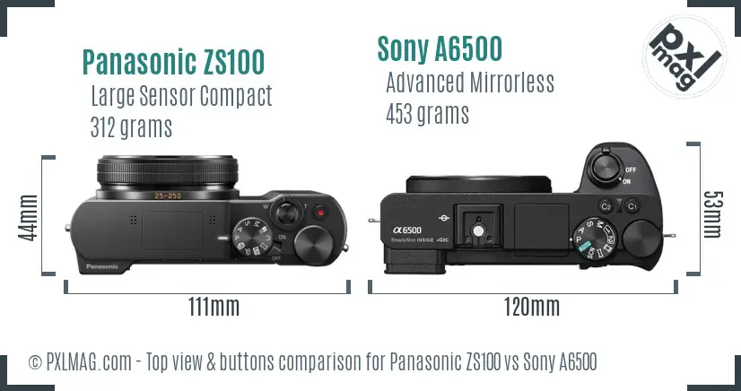 Panasonic ZS100 vs Sony A6500 top view buttons comparison