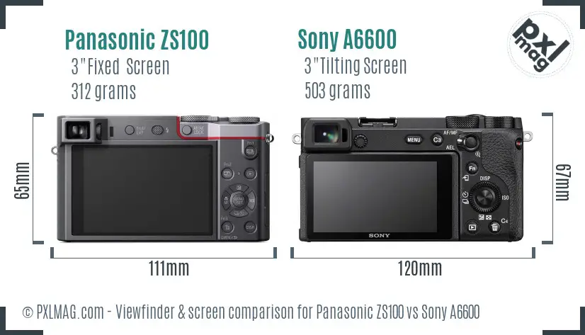 Panasonic ZS100 vs Sony A6600 Screen and Viewfinder comparison
