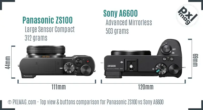 Panasonic ZS100 vs Sony A6600 top view buttons comparison