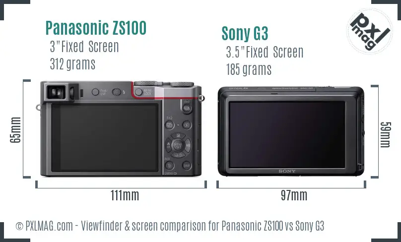 Panasonic ZS100 vs Sony G3 Screen and Viewfinder comparison