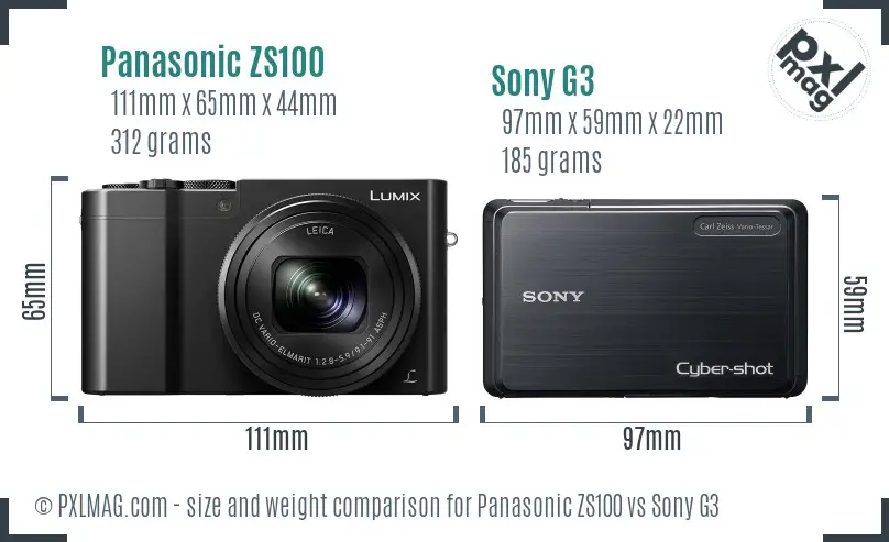 Panasonic ZS100 vs Sony G3 size comparison