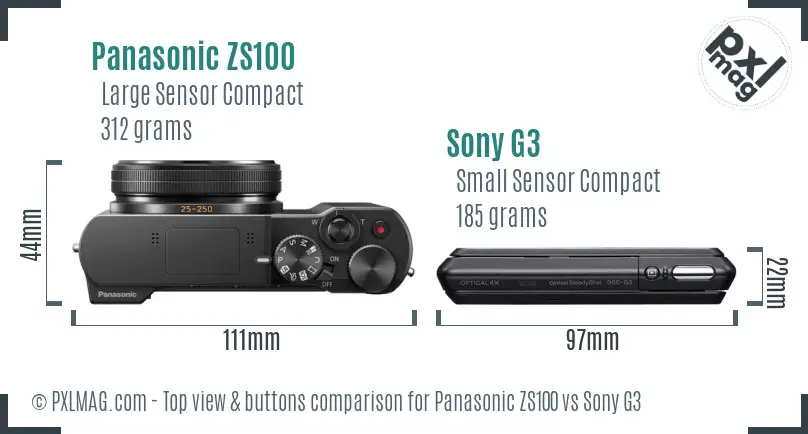 Panasonic ZS100 vs Sony G3 top view buttons comparison