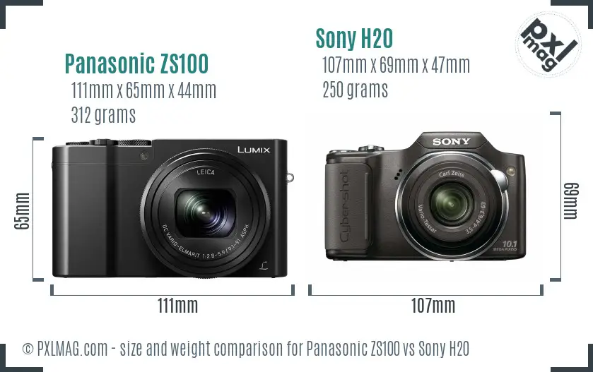 Panasonic ZS100 vs Sony H20 size comparison