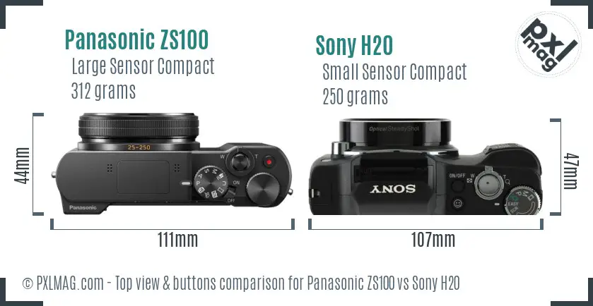 Panasonic ZS100 vs Sony H20 top view buttons comparison