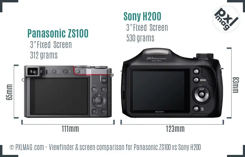 Panasonic ZS100 vs Sony H200 Screen and Viewfinder comparison