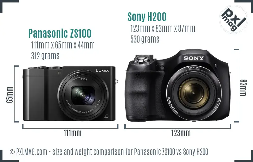 Panasonic ZS100 vs Sony H200 size comparison