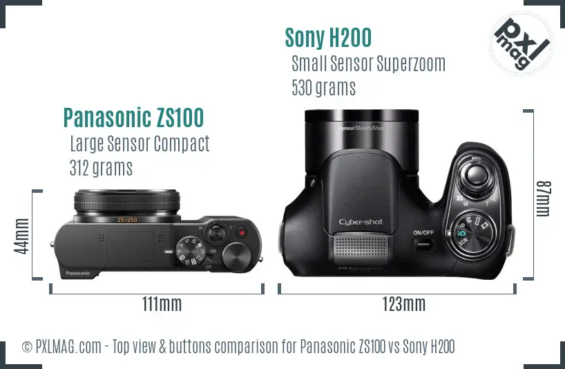 Panasonic ZS100 vs Sony H200 top view buttons comparison