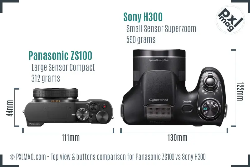 Panasonic ZS100 vs Sony H300 top view buttons comparison