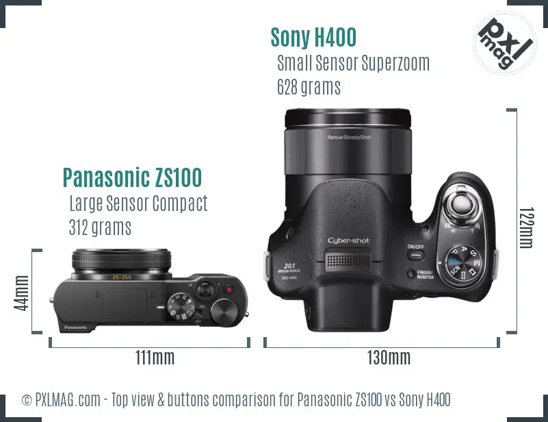 Panasonic ZS100 vs Sony H400 top view buttons comparison