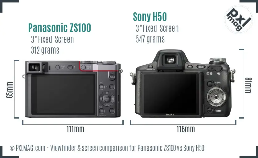 Panasonic ZS100 vs Sony H50 Screen and Viewfinder comparison