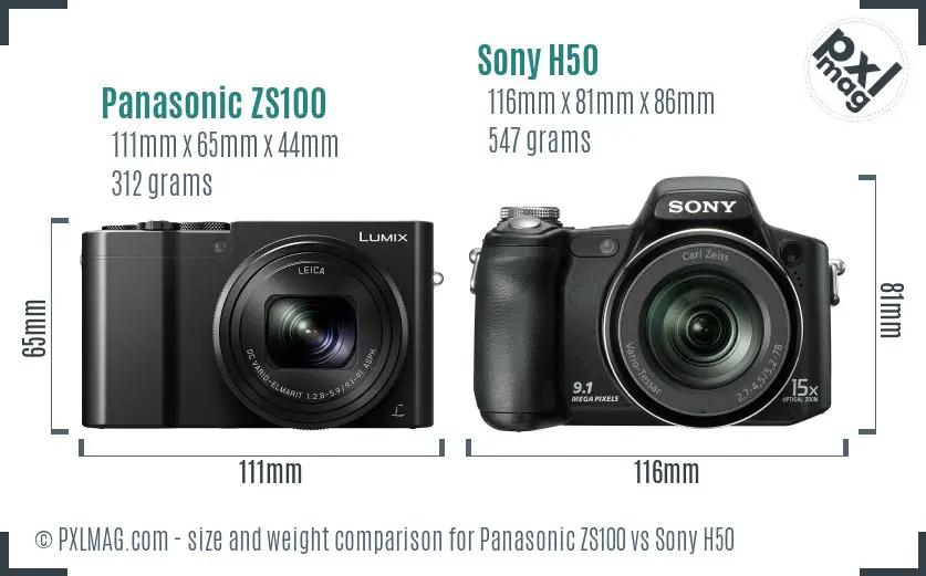 Panasonic ZS100 vs Sony H50 size comparison