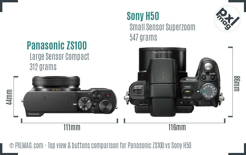 Panasonic ZS100 vs Sony H50 top view buttons comparison