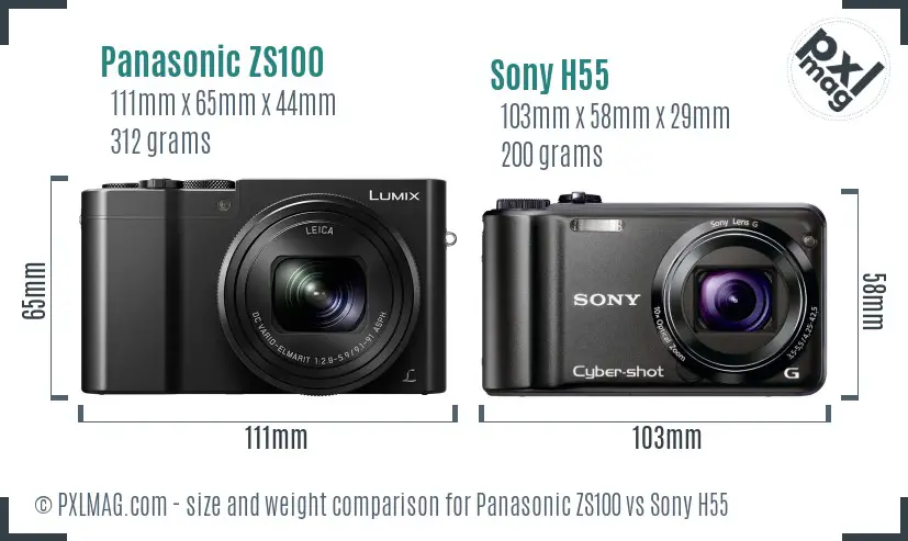 Panasonic ZS100 vs Sony H55 size comparison Panasonic ZS100 vs Sony H55 size comparison