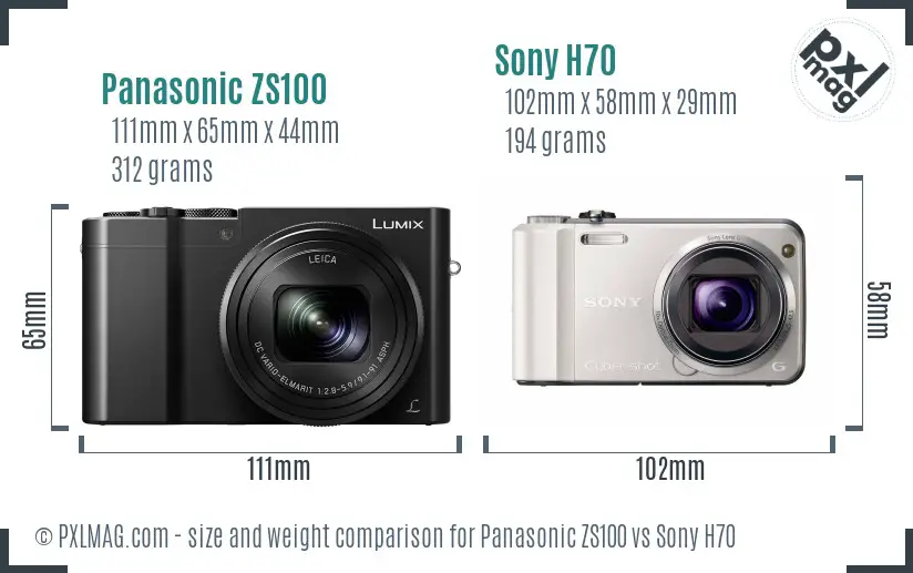 Panasonic ZS100 vs Sony H70 size comparison