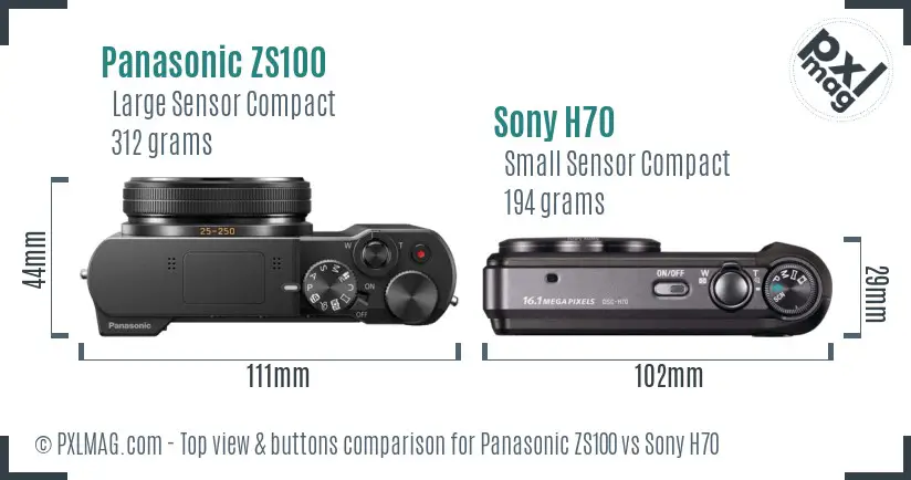 Panasonic ZS100 vs Sony H70 top view buttons comparison