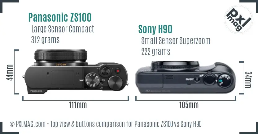 Panasonic ZS100 vs Sony H90 top view buttons comparison