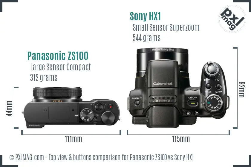 Panasonic ZS100 vs Sony HX1 top view buttons comparison