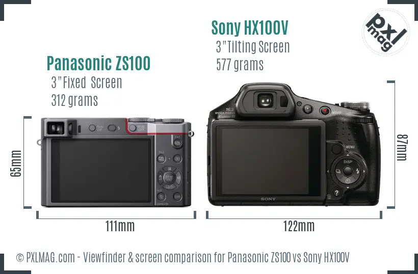 Panasonic ZS100 vs Sony HX100V Screen and Viewfinder comparison