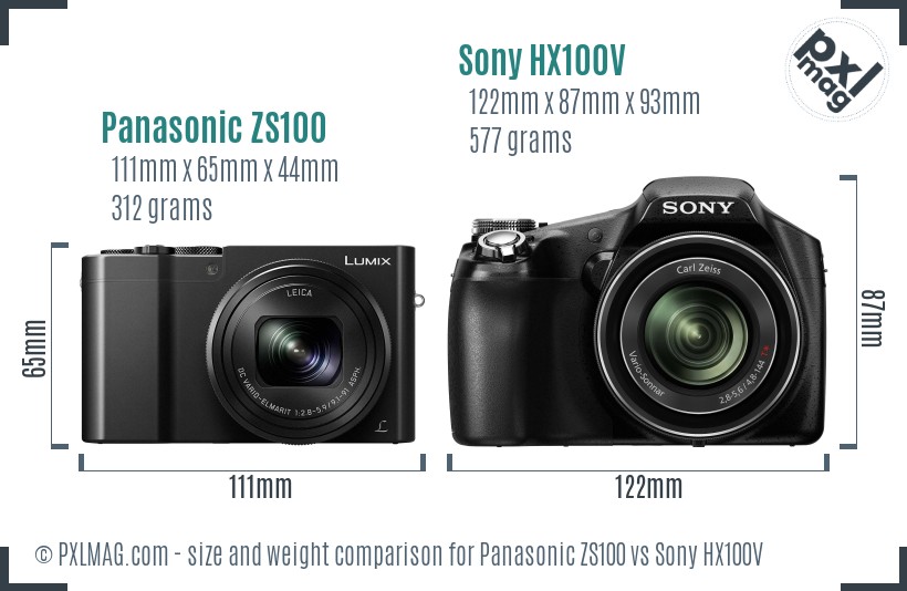 Panasonic ZS100 vs Sony HX100V size comparison