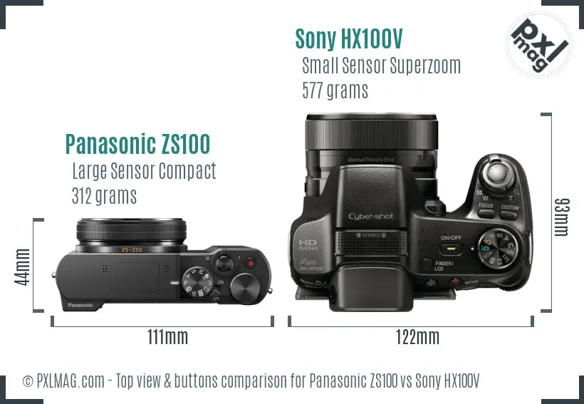Panasonic ZS100 vs Sony HX100V top view buttons comparison