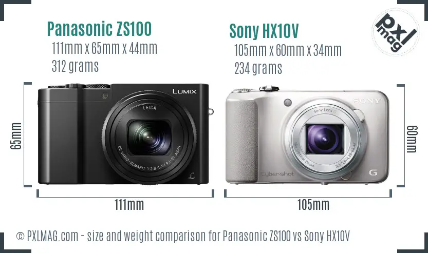 Panasonic ZS100 vs Sony HX10V size comparison