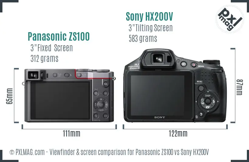 Panasonic ZS100 vs Sony HX200V Screen and Viewfinder comparison