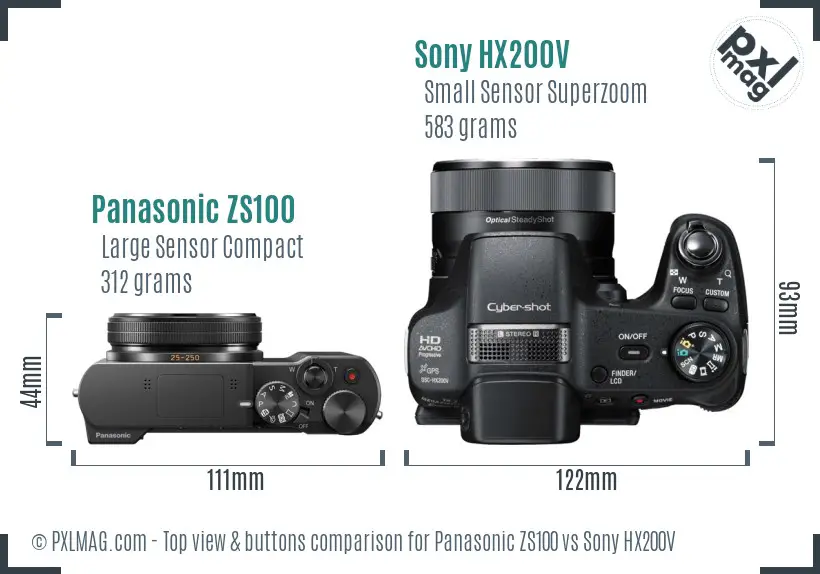 Panasonic ZS100 vs Sony HX200V top view buttons comparison